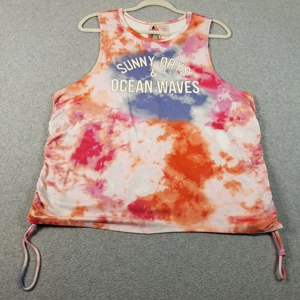 No Boundaries Tank Top Womens Juniors XXL 2XL Tie Dye Sunny Days Ocean Waves Tee